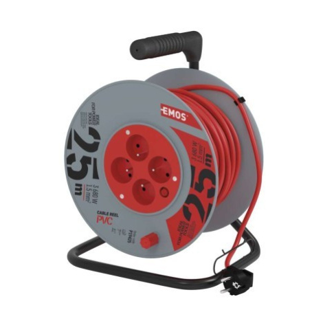 EMOS Prodlužovací kabel na bubnu s pohyblivým středem se 4 zásuvkami 1,5 mm² DULU 25 m červený