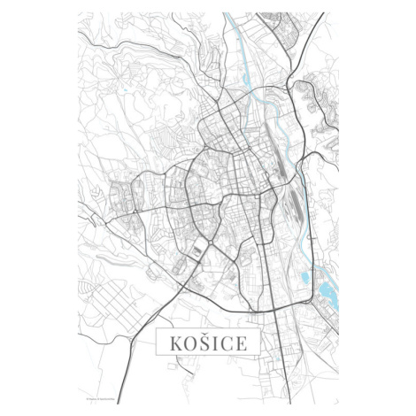 Mapa Košice white, 26.7 × 40 cm