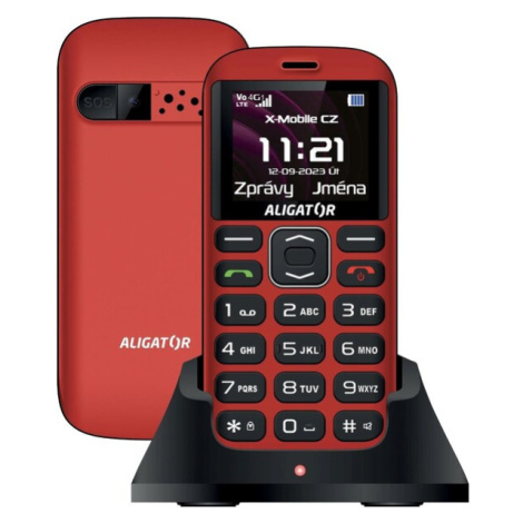 Aligator A720 4G Senior + nabíjecí stojánek červený