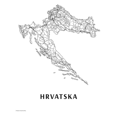 Mapa Hrvatska black & white, 30 × 40 cm