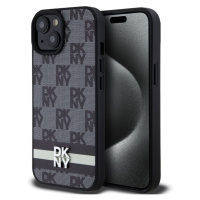 DKNY PU Leather Checkered Pattern and Stripe kryt iPhone 15 černý