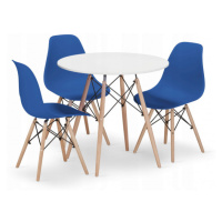 Jídelní stůl TODI bílý 80 cm se třemi židlemi OSAKA modré