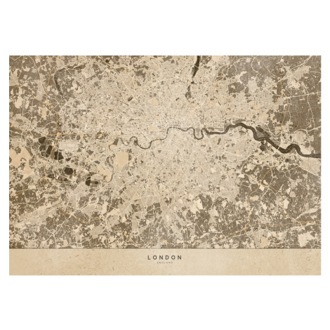 Mapa Sepia vintage map of London, Blursbyai, (40 x 30 cm)