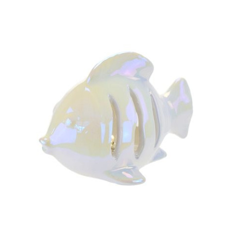 DOMMIO Ryba keramická s LED, bílá perleť, 10 × 14 cm