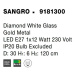 NOVA LUCE závěsné svítidlo SANGRO diamantové bílé sklo zlatý kov E27 1x12W 230V IP20 bez žárovky