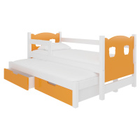 Dětská postel Campos s přistýlkou Rám: Bílá, Čela a šuplíky: Oranžová