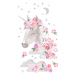 Pastelowe Love Nálepka na zeď - jednorožec s květy barva: béžová