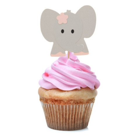 1. rok narozeniny girl - Zápichy na cupcakes Slon růžový 10 ks GoDan