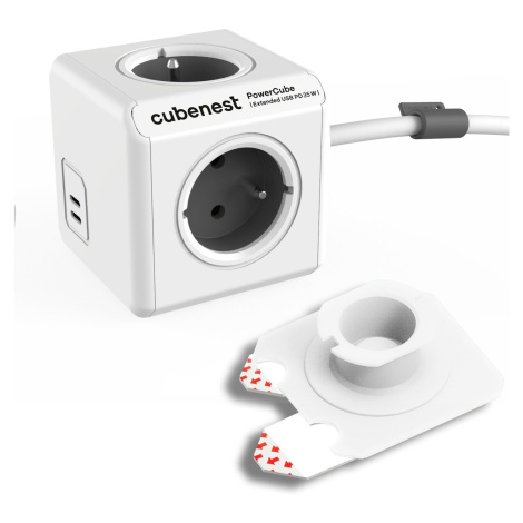 Cubenest PowerCube Extended prodlužovací přívod 1,5m, 4 zásuvky + 2 x USB C PD 35 W, šedá - 6974