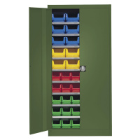 mauser Skladová skříň, jednobarevná, s 50 přepravkami s viditelným obsahem, 9 polic, zelená, od 