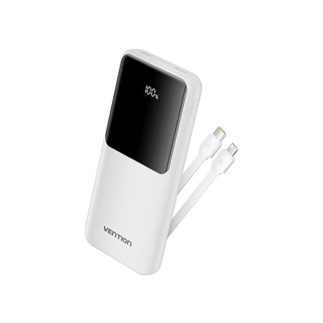 Vention 10000mAh Power Bank with Integrated USB-C and Lightning Cables 22.5W White LED Display T