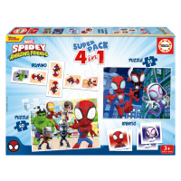 Superpack 4v1 Spidey and his amazing friends Educa domino pexeso a puzzle s 25 a 50 dílky