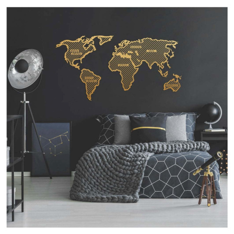Kovová nástěnná dekorace ve zlaté barvě World Map In The Stripes, 150 x 80 cm Wallity