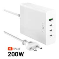 Síťová GaN nabíječka FIXED Charging Station s 3xUSB-C a USB výstupem, podpora PD 3.0, 200W, bílá