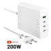 Síťová GaN nabíječka FIXED Charging Station s 3xUSB-C a USB výstupem, podpora PD 3.0, 200W, bílá