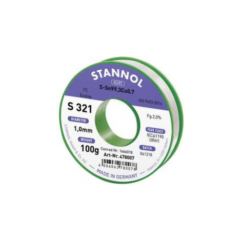 Bezolovnatý pájecí cín Stannol S321 2,0% 1,0MM SN99,3CU0,7CD 100G, bez olova, cívka, 100 g, 1 mm