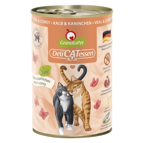 GranataPet pro kočky – Delicatessen konzerva telecí maso a králík 6× 400 g
