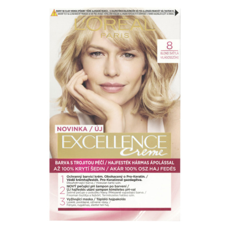 L'Oréal Paris Excellence Créme permanentní barva na vlasy  8 blond světlá, 72+48+12+60 ml