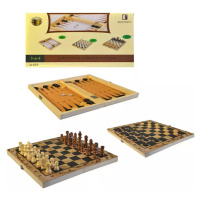 DŘEVO Hra Šachy Dáma Backgammon 30x30cm 3v1