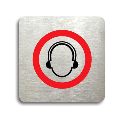 Accept Piktogram "použij ochranu sluchu" (80 × 80 mm) (stříbrná tabulka - barevný tisk bez rámeč