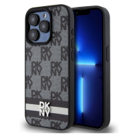 DKNY PU Leather Checkered Pattern and Stripe kryt iPhone 15 Pro Max černý