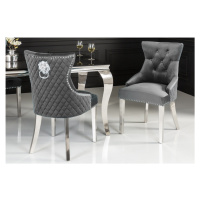 LuxD Designová židle Queen Lví hlava samet šedá