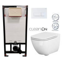 DEANTE Podomítkový rám, pro závěsné WC mísy + SLIM tlačítko bílé + WC CERSANIT CLEANON CASPIA + 