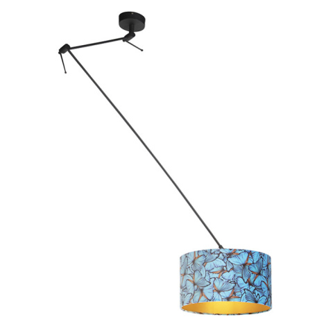 Závěsná lampa s velurovým odstínem motýly se zlatem 35 cm - Blitz I černá QAZQA