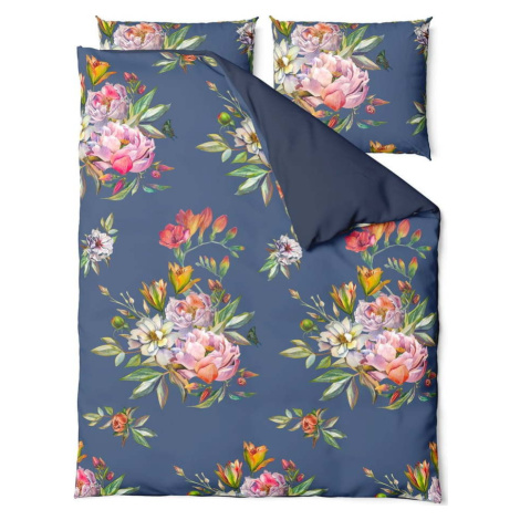 Námořnicky modré povlečení na dvoulůžko z bavlněného saténu Bonami Selection Floret, 200 x 200 c