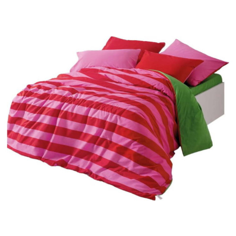 Zelené/růžové povlečení na dvoulůžko/prodloužené z bavlny Renforcé s prostěradlem/4dílné 200x220 Mijolnir