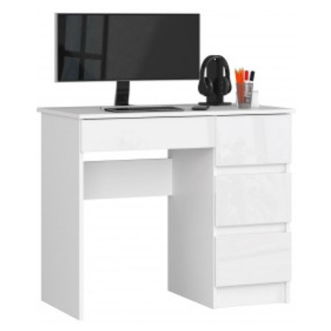 Počítačový stůl A-7 pravá - bílá/bílá lesk Akord