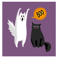 Ilustrace Cute halloween ghost and black cat, Alhontess, 40 × 40 cm