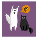 Ilustrace Cute halloween ghost and black cat, Alhontess, 40 × 40 cm