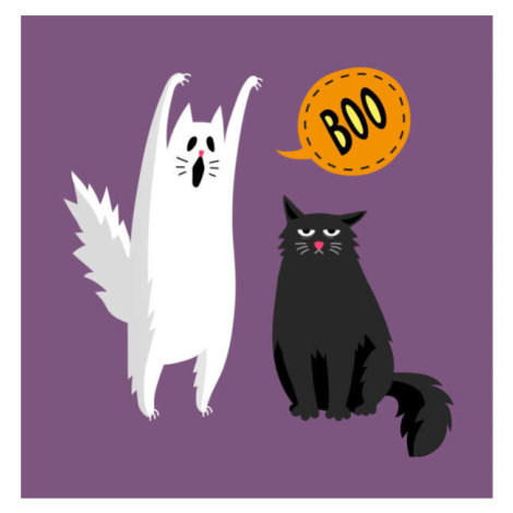 Plakát, Obraz - Cute halloween ghost and black cat, Alhontess, 40 × 40 cm