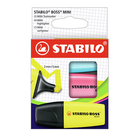 STABILO - Zvýrazňovač - BOSS MINI - 3 ks balení - žlutá, modrá, růžová