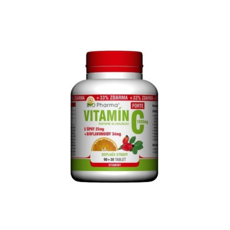 Vitamín C 1000mg+šípky 25mg+bioflav.34mg tbl.90+30 Bio Pharma