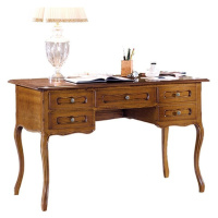 Estila Luxusní rustikální psací stolek Emociones z masivního dřeva s pěti zásuvkami a vyřezávaný