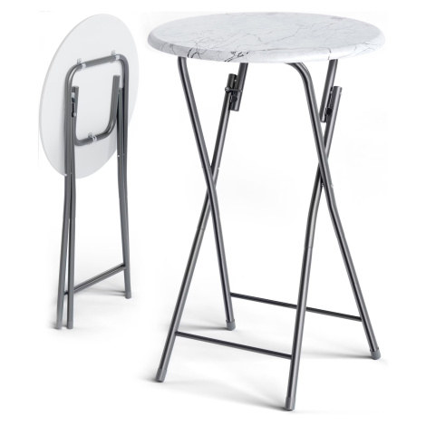 Skládací barový stůl Ø60 cm - bílý/ mramorový vzhled