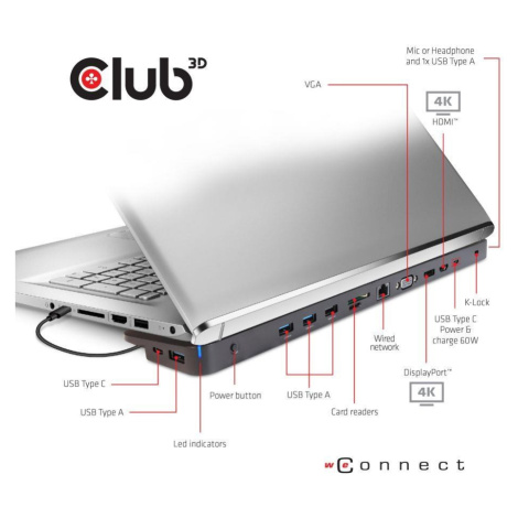 Club3D dokovací stanice USB-C 3.2 s napájecím adaptérem Triple Display Dynamic PD, 100 W