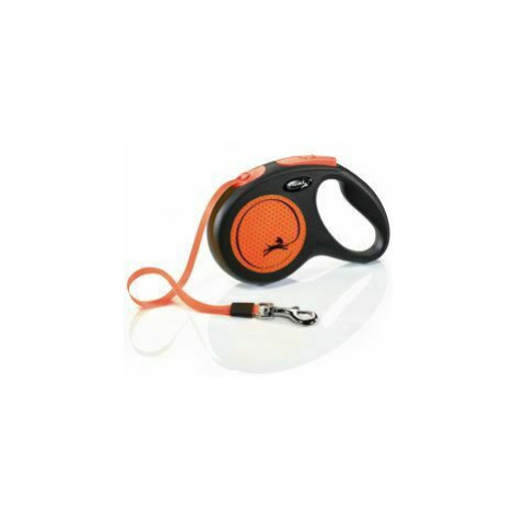 Vodítko FLEXI Neon M pásek 5m/25kg černá/oranžová NEW