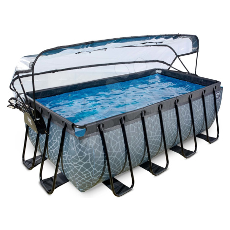 Bazén s krytem a pískovou filtrací Stone pool Exit Toys ocelová konstrukce 400*200*122 cm šedý o