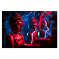 Fotografie Buddha statue with candle, Hillary Kladke, (40 x 26.7 cm)