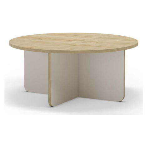 Kulatý konferenční stolek s deskou v dubovém dekoru v krémovo-přírodní barvě ø 80 cm Hillary – M Marckeric
