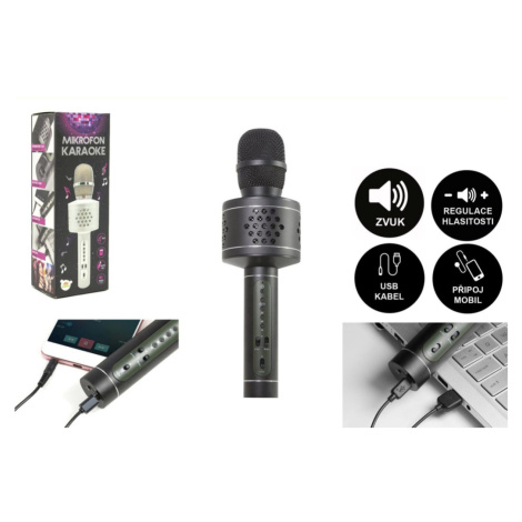 Mikrofon Karaoke Bluetooth černý na baterie s USB kabelem v krabici 10x28x8,5cm Teddies