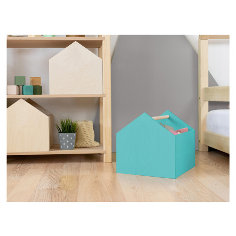 Benlemi Dřevěný úložný box HOUSE ve tvaru domečku Zvolte barvu: Tyrkysová