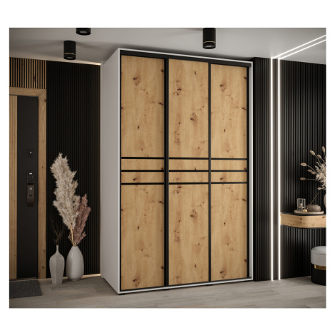 Šatní skříň YVONA 10 - 160/60 cm, bílá / dub artisan / černá