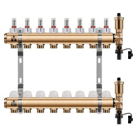 Wigell Podlahový rozdělovač WIGELL, 8 okruhů, mosazný + automatické odvzdušňování