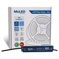 McLED LED pásek - sada 6 m, 240 LED/m, CW, 6 W/m, DC 24V, 520 lm/m, CRI90, IP67, 10 mm, vodič 3 