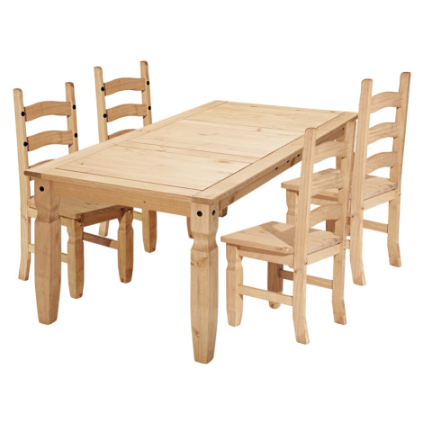 Jídelní set PIMBOW stůl 152x92 cm + 4 židle, borovice Idea