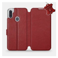 Flipové pouzdro na mobil Samsung Galaxy M11 - Tmavě červené - kožené - Dark Red Leather